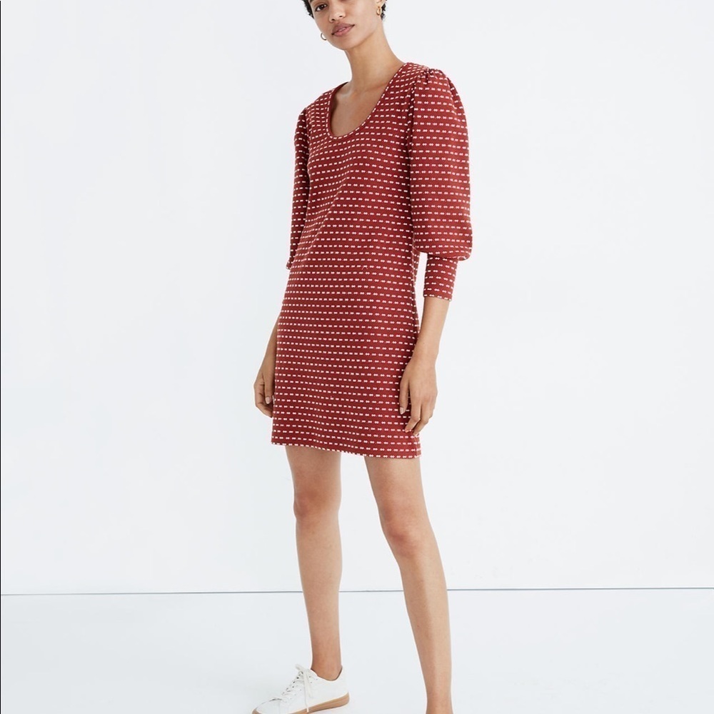 madewell Long-Sleeve Mini Dress in Bow-Tie Jacquard size XS Etruscan Clay